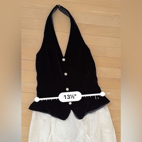 Jessica McClintock Gunne Sax Tuxedo Style Halter Dress in Cream and Black 9/10 N - Picture 5 of 16